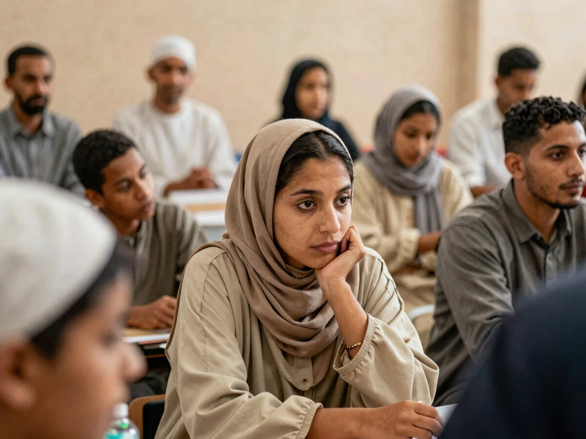 Close-up of focused Moroccan participants in an interactive commu