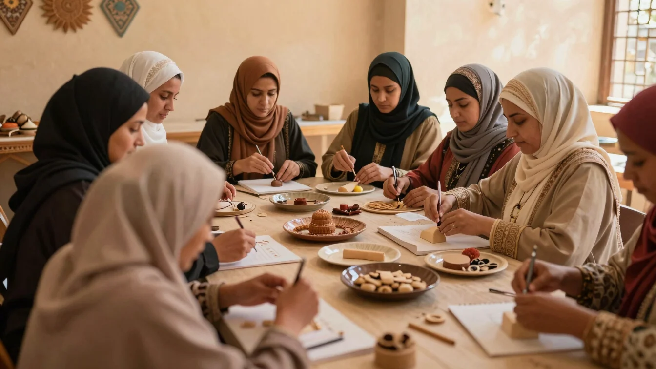 Moroccan women collaborating in a cooperative craft and leadershi
