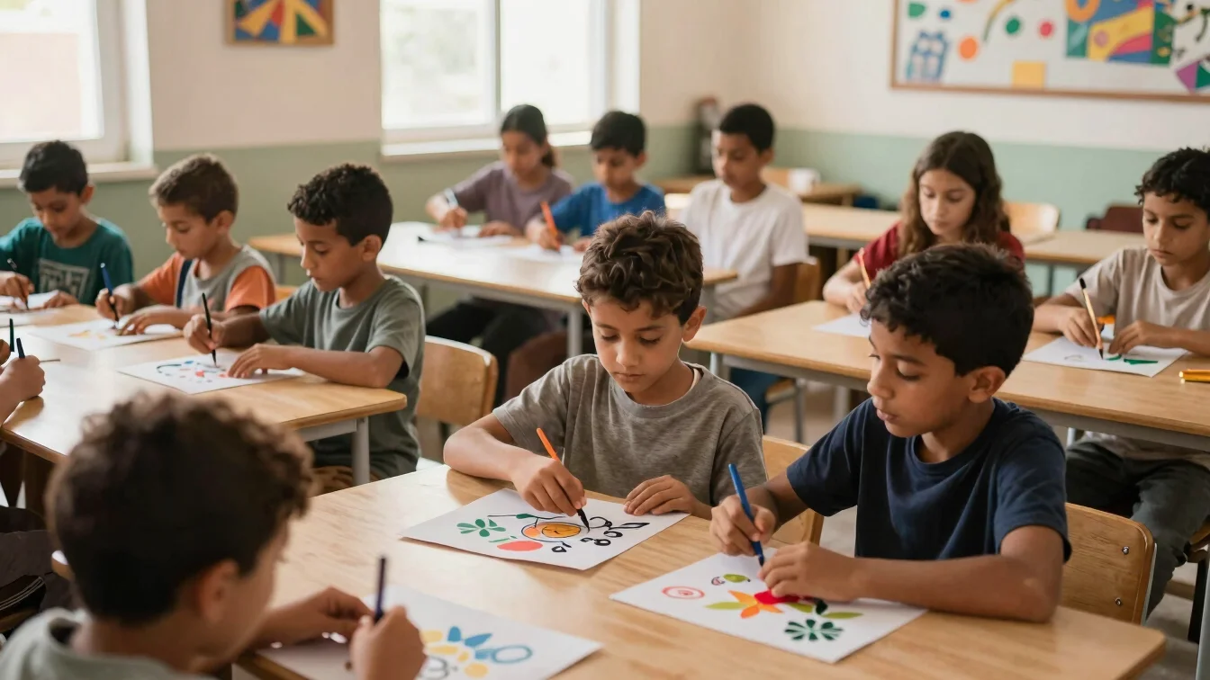 Moroccan children participating in a creative educational and art